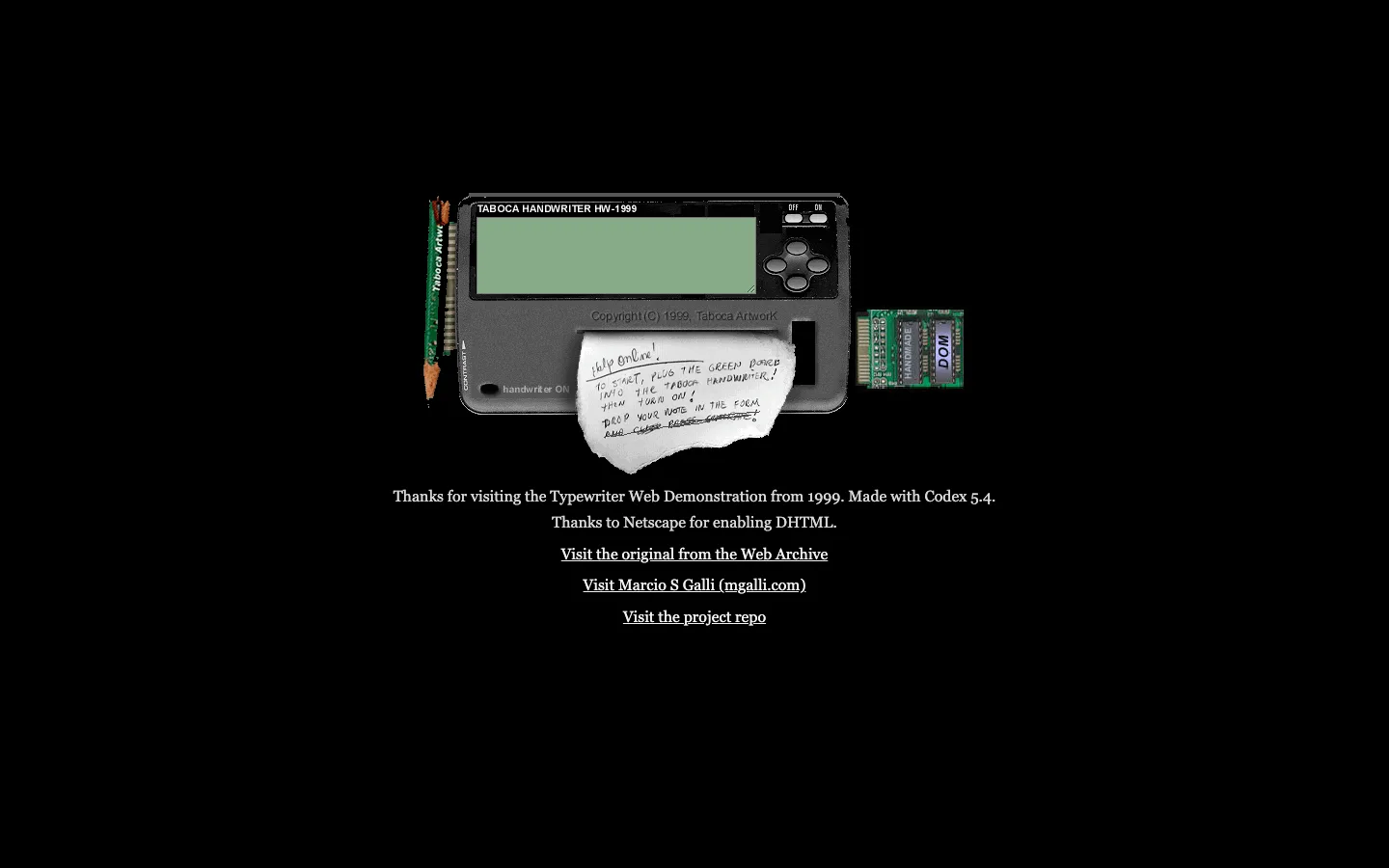 1999 年 TypewriterWeb 复原 案例截图